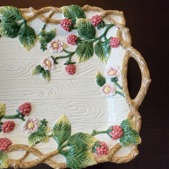 Fitz and Floyd Raspberry Floral Ceramic English Garden Tray Serving Platter - Picture 3 of 8